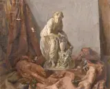 A still life featuring a classical statue by Georges Weissbort, oil on canvas, sold Jul 2024