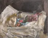 A still life featuring white grapes and pewter tankard along with by Georges Weissbort, oil on canvas, sold Jul 2024