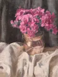 A still life of pink flowers in a vessel by Georges Weissbort, oil on canvas, sold Jul 2024