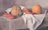 A still life of gourd and fruit by Georges Weissbort, oil on canvas, sold Jul 2024
