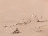 The catch being landed by Franz Edmund Weirotter, 1871, Watercolour - Beach scene, the catch being landed, and a town close by, initialled, sold Jul 2024