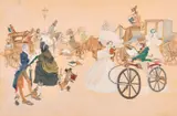 Elegant figure going about their daily business reading books by Eric Kincaid, watercolour and gouache, sold Jul 2024