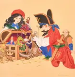 Young pirates and pixies around a treasure chest by Eric Kincaid, watercolour and gouache, sold Jul 2024