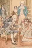 Elegant figures in a lavish interior by Charles Edmund Brock, ink and watercolour, sold Jul 2024