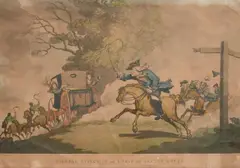Fillial Affection or a Trip to Gretna Green by Thomas Rowlandson, engraving, sold Jul 2024