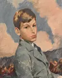 A portrait study of a young boy in a jacket and tie by Arthur Ferrier, oil on canvas, sold Jun 2024