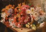 A colourful still life of mixed flowers by Geroge Mosson, oil on canvas, sold Jun 2024