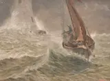 Sailors passing provisions to a lighthouse in heavy seas by T.E.W. Lewis, oil on canvas, sold Jun 2024