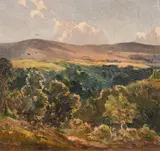 A sweeping landscape by Alec Carruthers Gould, oil on canvas, sold Jun 2024