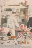 Chef and Kitchen, Browns Hotel, London by Paul James Logan Wyeth, oil on board, offered Jun 2024