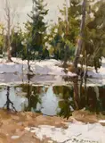 The Last Snow by Vladimir Daniliuk, oil on canvas, sold Jun 2024