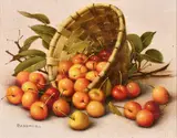 A still life of apricots in a basket by Svetlana Pakhomova, oil on canvas board, sold Jun 2024