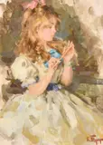 A study of a young girl with a pink ribbon in her hair by Boris Trofimenko, oil on canvas board, offered Jun 2024