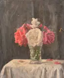 A still life of flowers in a glass vase by George Weissbort, oil on canvas, sold Jun 2024