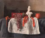 A still life study of fruit and a marble figurine by George Weissbort, oil on canvas, sold Jun 2024