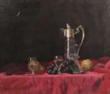 A still life of a claret jug by George Weissbort, oil on canvas, sold Jun 2024