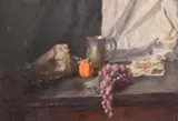 A still life of a classical statue on a tablecloth by George Weissbort, oil on canvas, sold Jun 2024