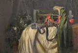A still life study of a cornet on a tabletop by George Weissbort, oil on canvas, sold Jun 2024
