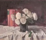 A still life of white flowers in a vase by George Weissbort, oil on canvas, sold Jun 2024