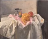 A still life of grapes and a pewter tankard by George Weissbort, oil on canvas, sold Jun 2024