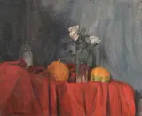 A still life of roses in a glass vase and gourds by George Weissbort, oil on canvas, sold Jun 2024