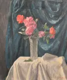 A still life of roses in a cut glass vase by George Weissbort, oil on canvas, sold Jun 2024