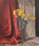 A still life of yellow flowers in a cut glass vase by George Weissbort, oil on canvas, sold Jun 2024