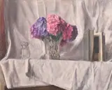A still life of flowers in a cut glass vase by George Weissbort, oil on canvas, sold Jun 2024
