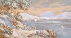 Figures gathered overlooking the Bay of Naples by Charles Rowbotham, watercolour and bodycolour, sold Jun 2024
