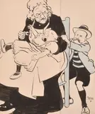 Now What's the Use of Me Trying to Pacify Him if You Will Pull His Hair by Alfred Leete, ink and crayon, sold Jun 2024