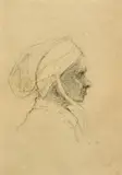 A head study of a female figure in profile by Henry Winslow, charcoal, sold Jun 2024