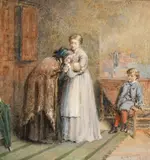 Figures in an interior by George Goodwin Kilburne, watercolour, sold Jun 2024
