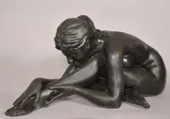 Australian, a seated female nude stretching forward by David MacKay Harrison, bronze, sold Jun 2024