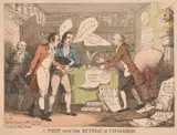 A Peep into the Retreat at Tinnehinch by Thomas Rowlandson, engraving, sold Jun 2024