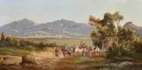 German, a Turkish landscape with figures and horses by Anton Schoth, oil on canvas, sold Apr 2024