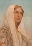 A Woman of Siloam, Jerusalem by Frederick Davenport Bates, oil on canvas, sold Apr 2024