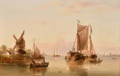 Estuary Scene with Coastal Vessels by Henry Redmore, oil on canvas, sold Apr 2024