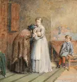 Figures in an interior by George Goodwin Kilburne, watercolour, offered Apr 2024