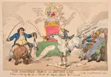 The Hanoverian Horse and British Lion by Thomas Rowlandson, etching, sold Apr 2024