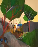 A landscape view by Isaac Tarkay, print, sold Apr 2024