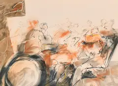 Figures in a musical ensemble by Kiro Urdin, lithograph, sold Apr 2024
