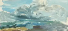 Hills Under Gathering Cloud, Greenleaves, Petworth, Sussex 1964 by John Hitchens, oil on board, offered Mar 2024
