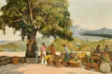 Figures in a marketplace in the South of France by Eric Bruce McKay, oil on canvas, sold Mar 2024