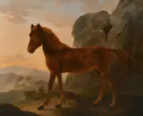 A portrait of a horse in a rocky mountainous landscape by Wouterus Verschuur, oil on canvas, offered Mar 2024