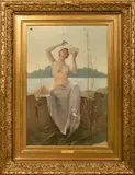 French, a draped female nude releasing butterflies from a box by Edouard Gerome Paupion, oil on canvas, offered Mar 2024
