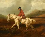 A mounted huntsman in a moorland landscape by Byron Webb, oil, offered Mar 2024