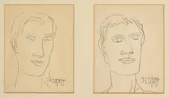 Head studies of male figures by F. N. Souza, ink, sold Mar 2024