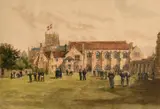 A hand coloured print of Sherborne School by Francis Philip Barraud, print, sold Mar 2024