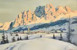 Austrian, an alpine town at dusk by Albert Meindl, oil on canvas, sold Feb 2024