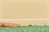 A coastal view with wildflowers in the foreground by Robert Morson Hughes, oil on board, sold Feb 2024